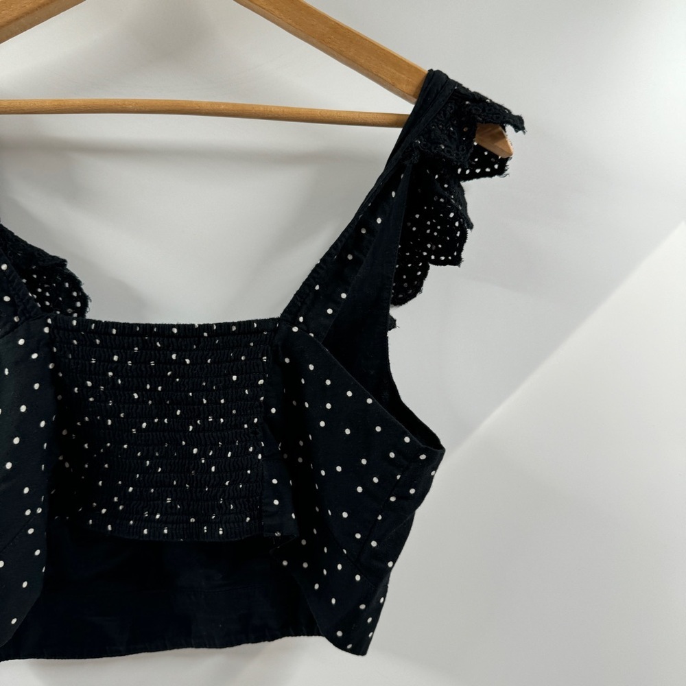 American Eagle Black & White Polka Dot Cropped Tank Top with Ruffle Trim - Picture 7 of 7